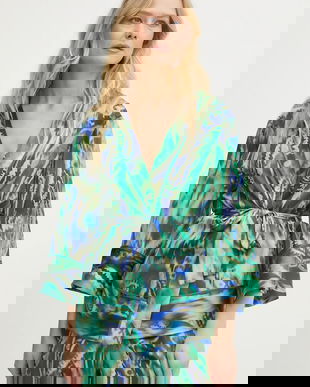 Simona Corsellini kimono culoarea bej, cu model, P25CPGI012