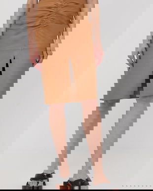 Notes du Nord fusta de piele culoarea galben, midi, creion