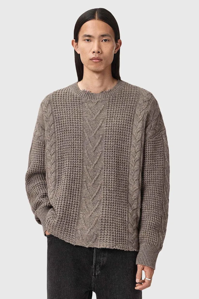 AllSaints pulover din amestec de lână culoarea bej, M031KD