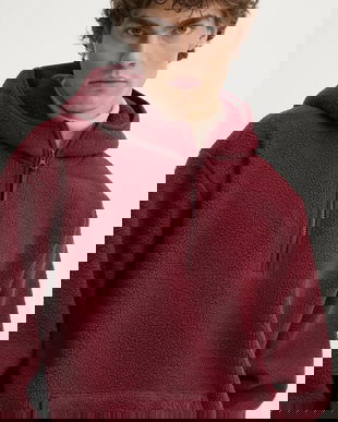 Levi's hanorac fleece culoarea rosu, cu glugă, neted, A8611