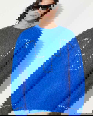 Marcelo Burlon pulover din amestec de lână Cross Block Knit Comfort Crew bărbați, culoarea bleumarin, călduros, CMHE035F24KNI0054501