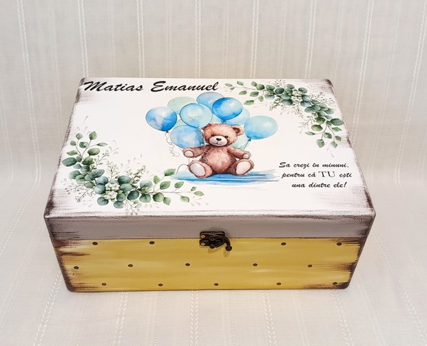 Cutie de trusou botez sau mot cu ursulet și baloane