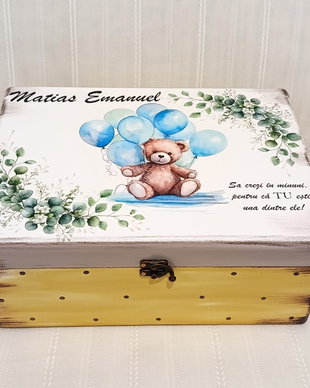 Cutie de trusou botez sau mot cu ursulet și baloane