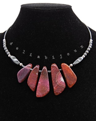 Colier Statement Handmade din Agate si hematit- design modern, elegant și plin de personalitate (cod1354)