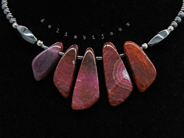 Colier Statement Handmade din Agate si hematit- design modern, elegant și plin de personalitate (cod1354)