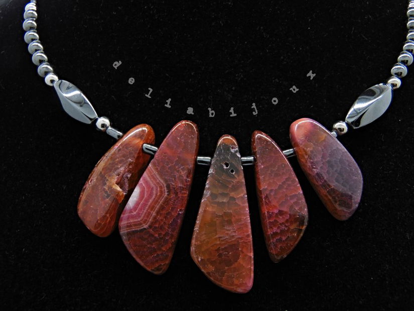 Colier Statement Handmade din Agate si hematit- design modern, elegant și plin de personalitate (cod1354)