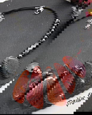 Colier Statement Handmade din Agate si hematit- design modern, elegant și plin de personalitate (cod1354)