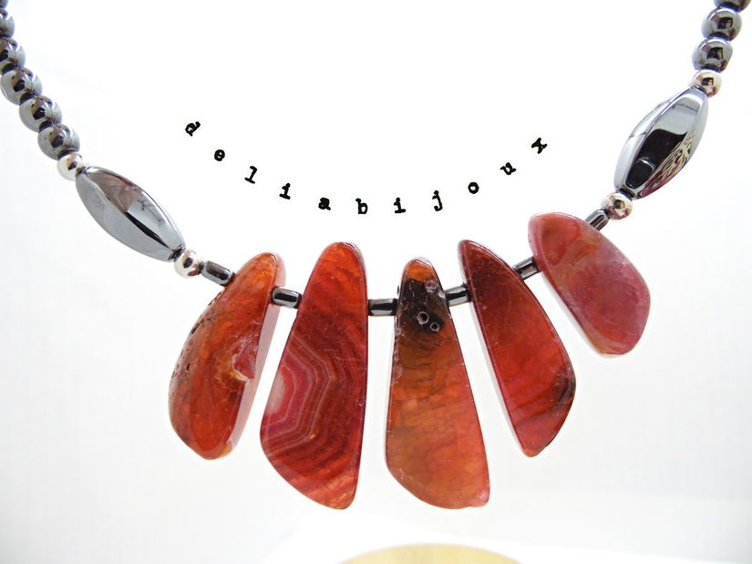 Colier Statement Handmade din Agate si hematit- design modern, elegant și plin de personalitate (cod1354)