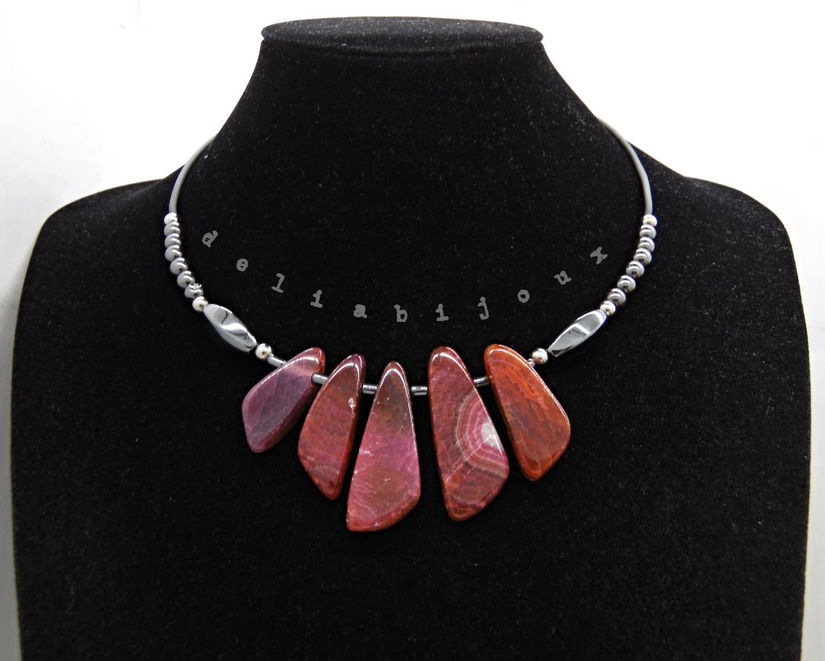 Colier Statement Handmade din Agate si hematit- design modern, elegant și plin de personalitate (cod1354)