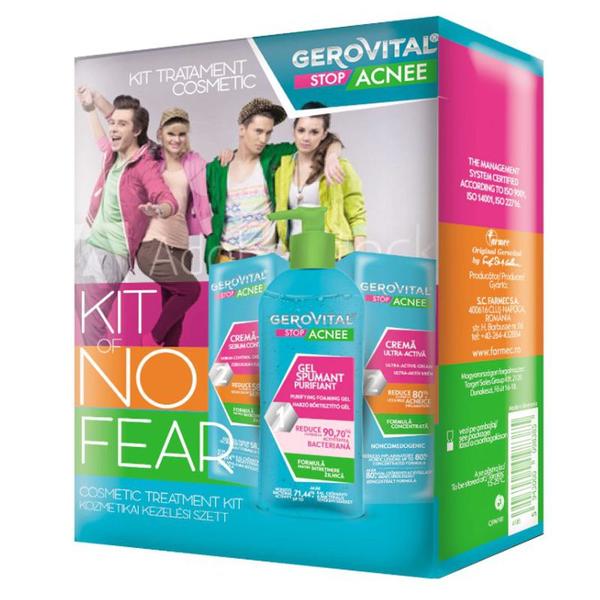 Kit Tratament Cosmetic - Gerovital Stop Acnee Kit No Fear - Gel Spumant Purifiant, Crema Gel Sebum Control, Crema Ultra-Activa, 1 pachet