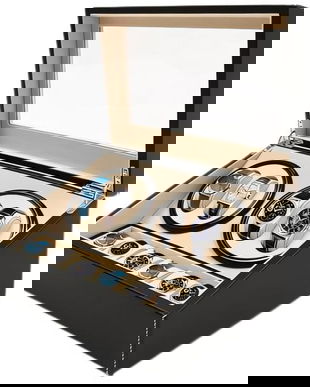 Cutie intors ceasuri automatice, Luxury 4+6, Ava-Stars &reg;, Interior catifea, Exterior Piele, Negru