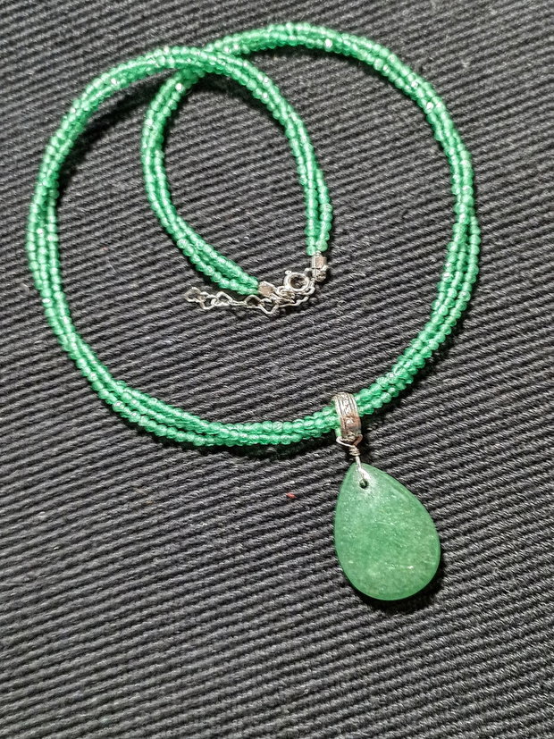 Colier argint X3 calcedonie aventurin verde picatura boho chic trendy cadou -Transport gratuit