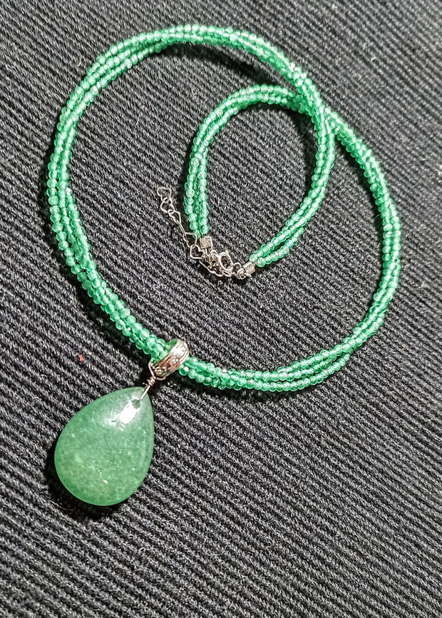 Colier argint X3 calcedonie aventurin verde picatura boho chic trendy cadou -Transport gratuit