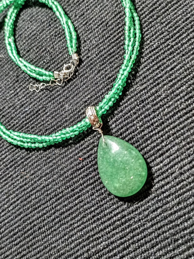 Colier argint X3 calcedonie aventurin verde picatura boho chic trendy cadou -Transport gratuit