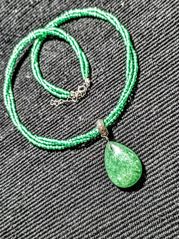 Colier argint X3 calcedonie aventurin verde picatura boho chic trendy cadou -Transport gratuit