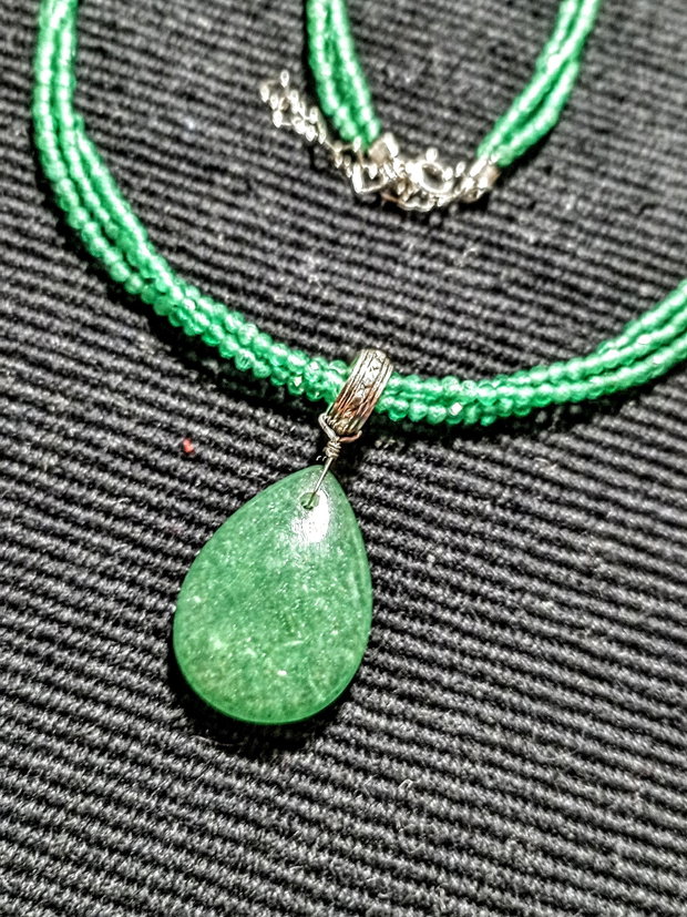 Colier argint X3 calcedonie aventurin verde picatura boho chic trendy cadou -Transport gratuit