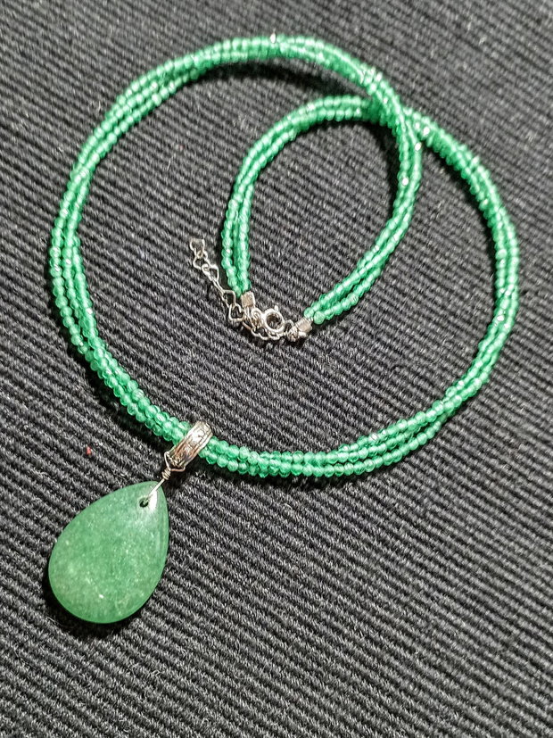Colier argint X3 calcedonie aventurin verde picatura boho chic trendy cadou -Transport gratuit