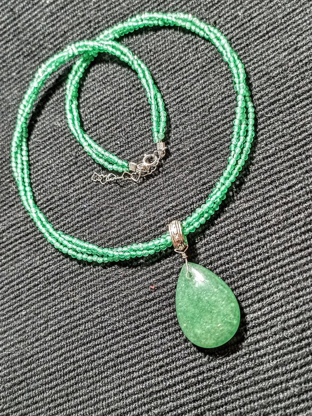 Colier argint X3 calcedonie aventurin verde picatura boho chic trendy cadou -Transport gratuit