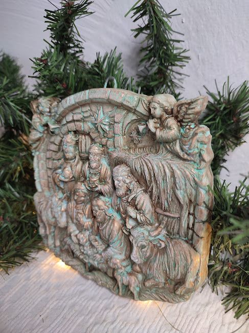 Decoratiune vintage Scenă Nașterea Domnului, patinată artistic
