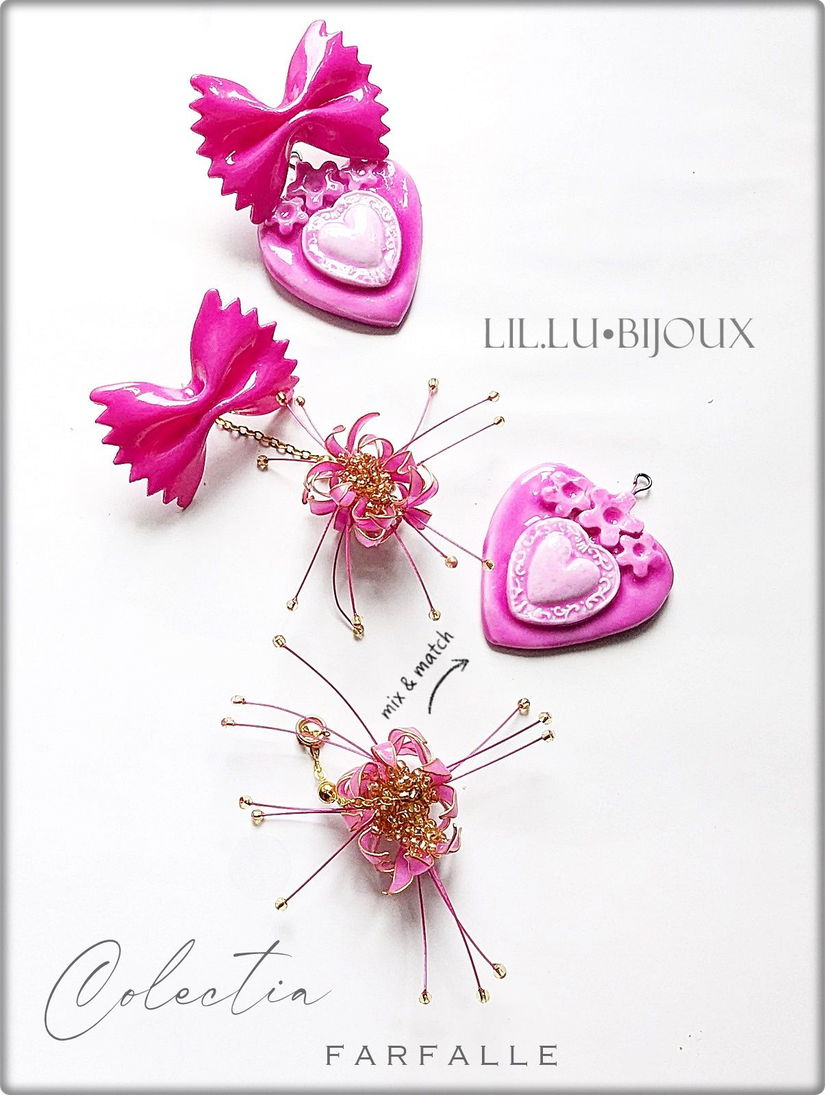 Cercei Handmade Farfalle Sugar Bloom Cercei 3 in1 cu Fundiță, Inimă și Flori, Bijuterii Unicat LIL.LU.BIJOUX