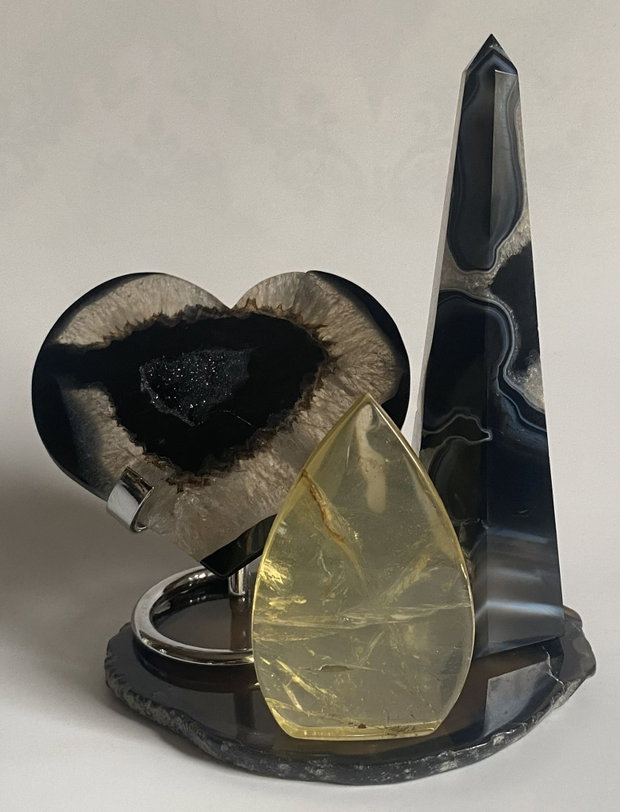 Set Cristale - Citrin&Agat Negru - Decoratiune Pietre Semipretioase