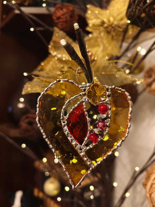 Decoratiune unicat sticla - inima - cu cristale Swarovski