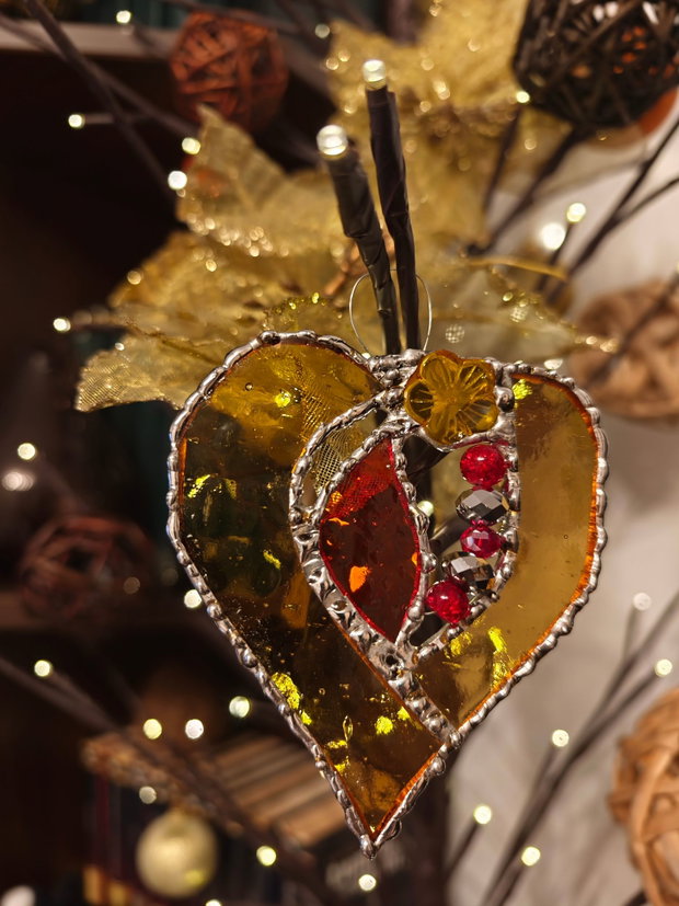 Decoratiune unicat sticla - inima - cu cristale Swarovski