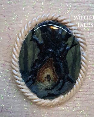 Brosa din lut polimeric, pictata manual "Winter Fairytale"