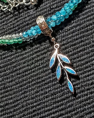 Colier argint X3 calcedonie verde albastra labradorit charm argint frunza nuante minimalist boho chic trendy -Transport gratuit