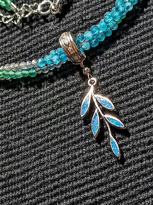 Colier argint X3 calcedonie verde albastra labradorit charm argint frunza nuante minimalist boho chic trendy -Transport gratuit