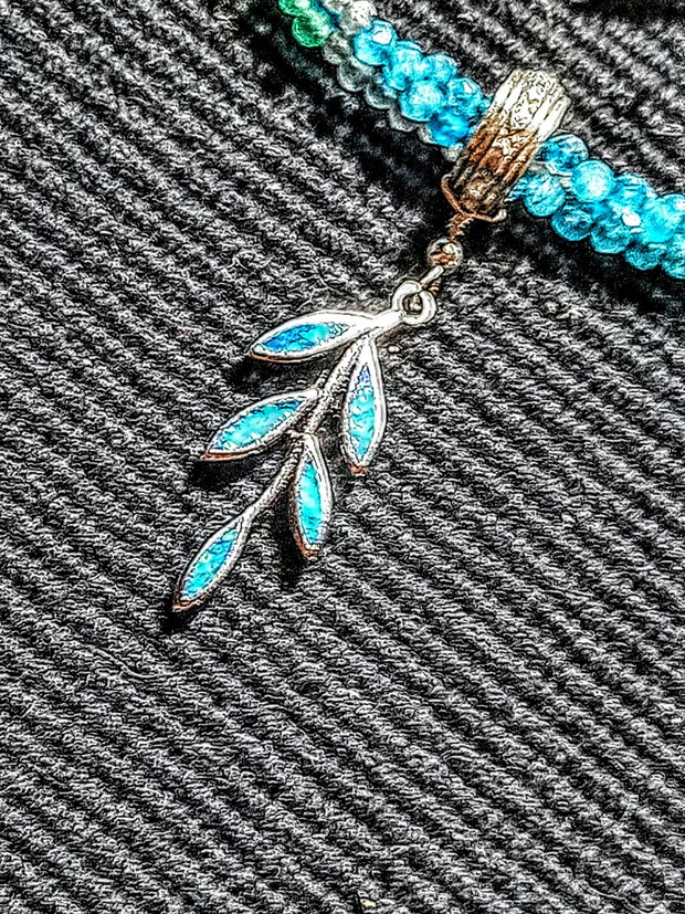 Colier argint X3 calcedonie verde albastra labradorit charm argint frunza nuante minimalist boho chic trendy -Transport gratuit