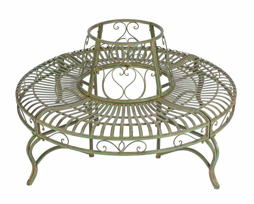 Banca rotunda pentru copac din fier forjat antik green