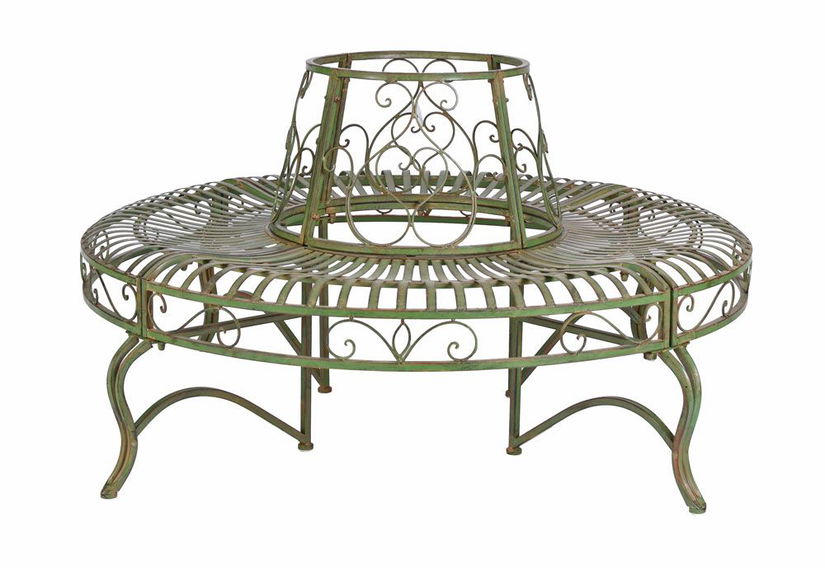 Banca rotunda pentru copac din fier forjat antik green