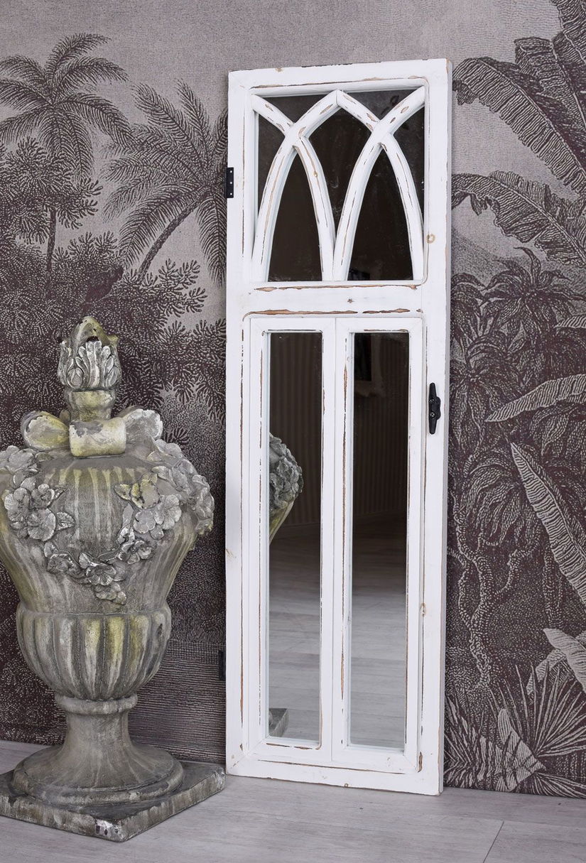 Oglinda fereastra Shabby Chic din lemn masiv alb