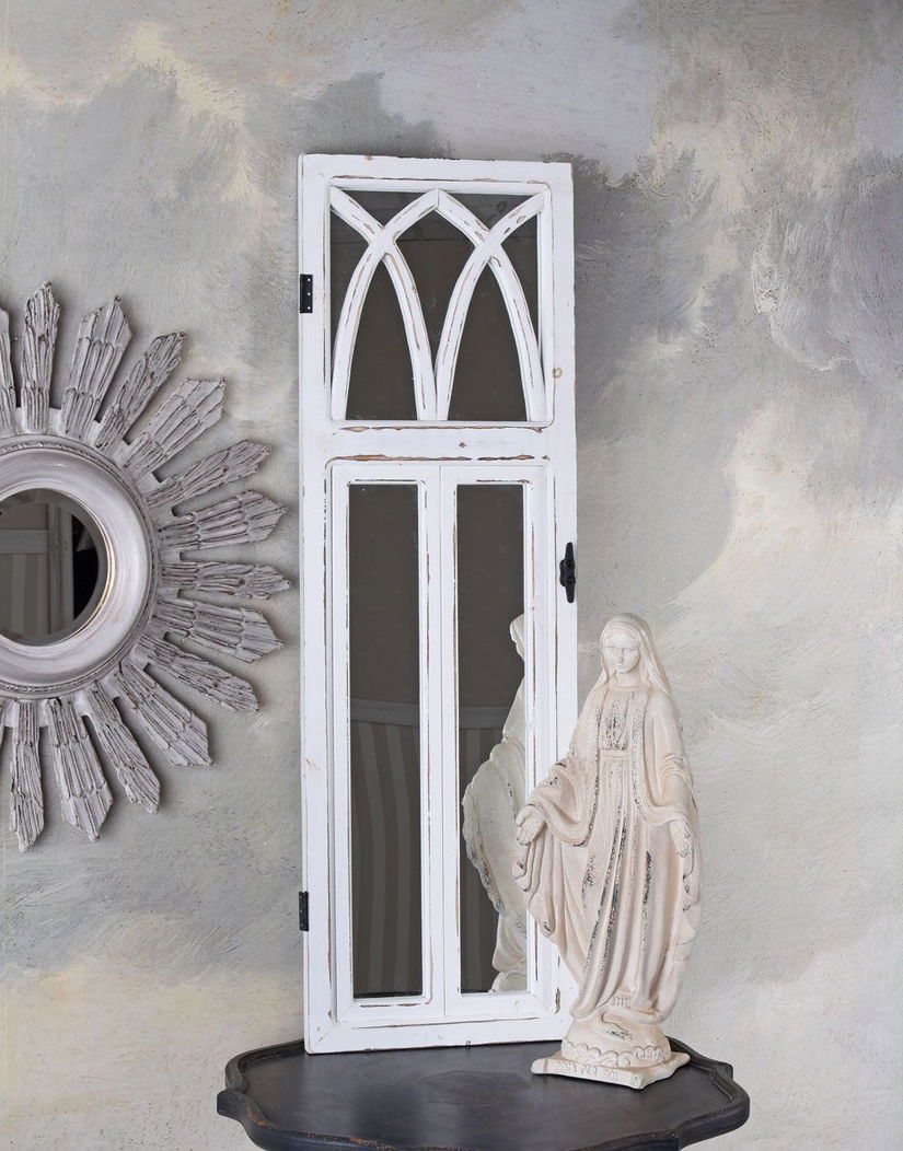 Oglinda fereastra Shabby Chic din lemn masiv alb