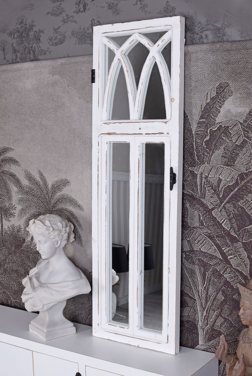 Oglinda fereastra Shabby Chic din lemn masiv alb