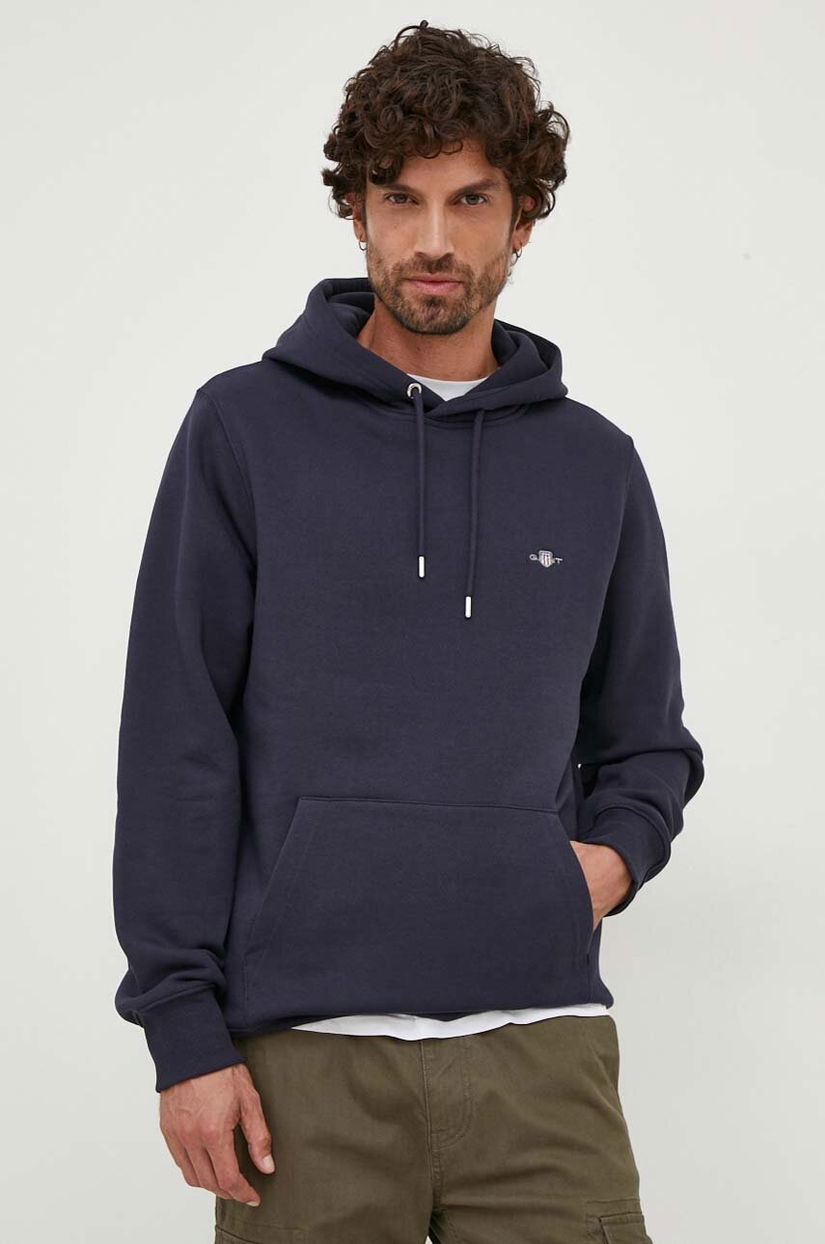 Gant bluza barbati, culoarea albastru marin, cu glugă, neted