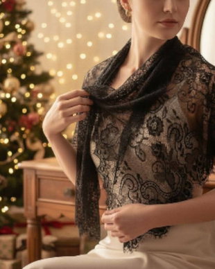 Eșarfă dantelă neagră PRECIOUS CHANTILLY