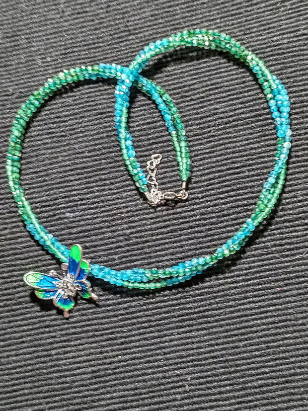 Colier argint X3 labradorit verde calcedonie albastra verde charm argint emailat fluture asimetric nuante minimalist boho chic trendy -Transport gratuit