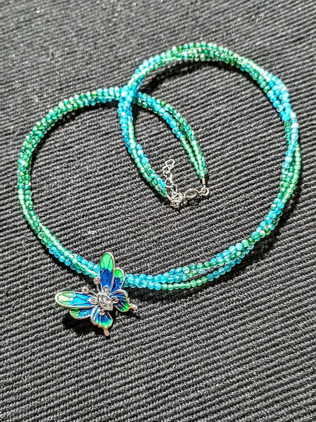 Colier argint X3 labradorit verde calcedonie albastra verde charm argint emailat fluture asimetric nuante minimalist boho chic trendy -Transport gratuit