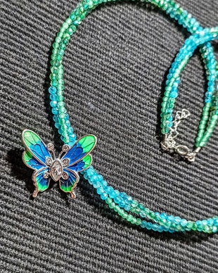 Colier argint X3 labradorit verde calcedonie albastra verde charm argint emailat fluture asimetric nuante minimalist boho chic trendy -Transport gratuit