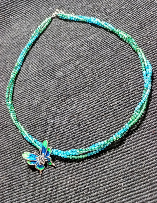 Colier argint X3 labradorit verde calcedonie albastra verde charm argint emailat fluture asimetric nuante minimalist boho chic trendy -Transport gratuit