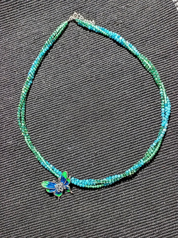 Colier argint X3 labradorit verde calcedonie albastra verde charm argint emailat fluture asimetric nuante minimalist boho chic trendy -Transport gratuit