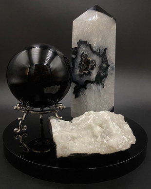 Set Cristale - Agat Negru&Obsidian&Apofilit - Decoratiune Pietre Semipretioase