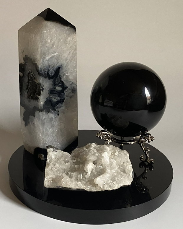 Set Cristale - Agat Negru&Obsidian&Apofilit - Decoratiune Pietre Semipretioase