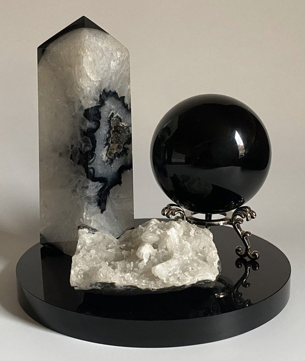 Set Cristale - Agat Negru&Obsidian&Apofilit - Decoratiune Pietre Semipretioase