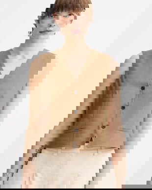 Marc O'Polo vestă de in culoarea verde, un singur rand de nasturi, 504095281007