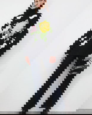 Medicine pulover din amestec de lana culoarea negru, cu guler