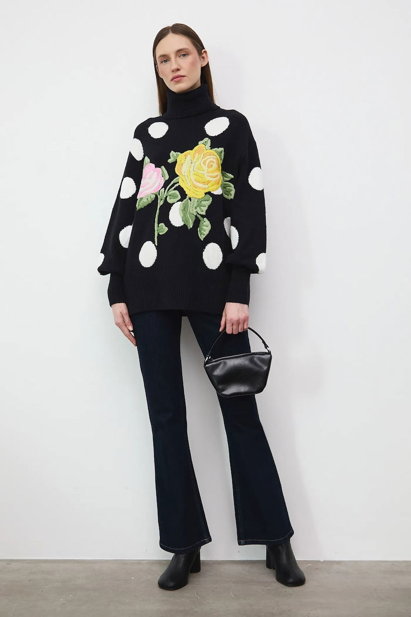 Medicine pulover din amestec de lana culoarea negru, cu guler