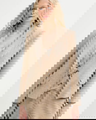 MUNTHE geacă din velur LAWO culoarea maro, un singur rând de nasturi, uni, 253152125310